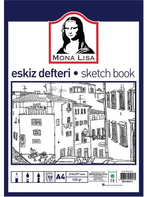 Südor Monalisa Eskiz Defteri A-4 Dokulu Kağıt Kara Kalem Çalışma Defteri 50 Yaprak 120 gr 21 x 29,7 cm