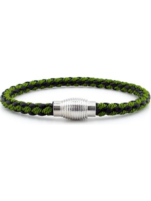 Solfera Oval Metal Mıknatıs Yeşil Örgü Deri Erkek Bileklik M033B