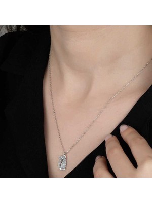 Gumush Swarovski Taşlı Gümüş Kedi Kadın Kolye