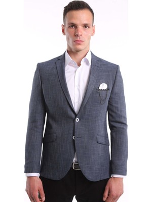 Intersivin Erkek Slim Fit 6 Drop Lacivert Blazer Tek Ceket