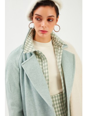 Sateen Uzun Kaşe Kaban - Mint