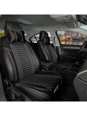 Ack Volkswagen Amarok Uyumlu Lüks Deri Oto Koltuk Kılıfı Ön/arka Set Siyah-Beyaz -Beyaz