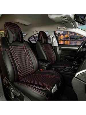 Ack Ford Eco Sport Uyumlu Lüks Deri Oto Koltuk Kılıfı Ön/arka Set Siyah-Kırmızı