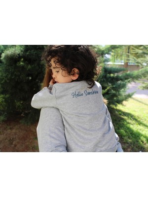 LaLoom Organics Çocuk Gri Melanj Sweatshirt | 3 Iplik Nakışlı Sweatshirt | Hello Sunshine