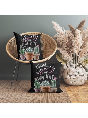 Kaktüs Desenli Çift Taraflı Dekoratif 2'li Kırlent Kılıfı Seti