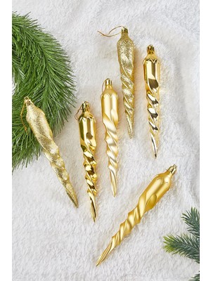 Waldern 6lı Sarkıt 18 cm Yılbaşı Çam Ağacı Süsü Şampanya