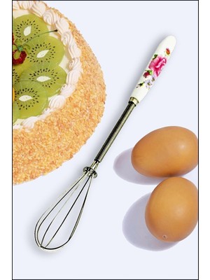 Nakres Kahve Çırpıcı Mini Porselen Saplı Süt Yumurta Çırpıcı 20 cm Desenli Küçük Karıştırıcı