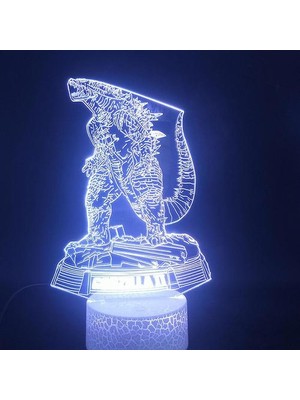 HaiTun Dinozor Godzilla 3D LED Gece Işık Yatak Odası Masa Lambası Renk Değiştir (Yurt Dışından)