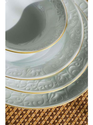 Jenisa Güral Porselen Gold Bahar Dalı 48 Parça 12 Kişilik Beyaz Yemek Takımı Yaldızlı