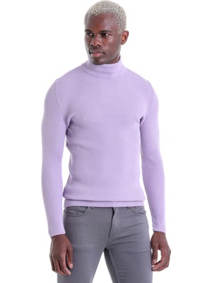 Hatemoğlu Mor Regular Fit Düz Balıkçı Yaka Klasik Yün Triko Kazak