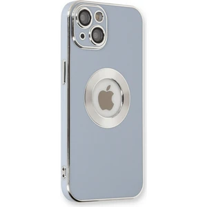 Kzy Apple iPhone 14 Plus  Kapak Mercek Korumalı Logo Gösteren Tasarım Silikon Kılıf - Mavi