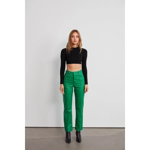 Deri Straight Pantolon Yeşil