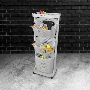 Plastik Kat Kat Sepet Sebzelik Organizer Tekerlekli Mutfak Rafı TP-750-AÇIK GRİ