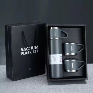 Paslanmaz Çelik 3 Bardaklı Vakumlu Termos Set 500 Ml, 12 Saate Kadar Isı Koruma Termos