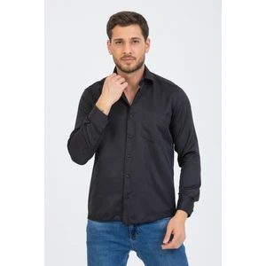 Erkek Siyah Klasik Kesim Desenli Cepli Uzun Kol Gömlek