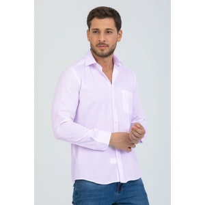 Erkek Lila Klasik Kesim Mini Desenli Cepli Uzun Kol Gömlek