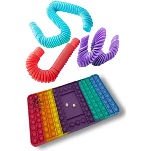 1 Adet Pop It Push Bubble Fidget Satranç Tavla 3 Adet Pop Tube Duyusal Oyuncak  Set