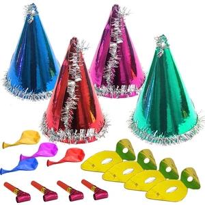 Binbirreyon Yılbaşı Kotyon Set 4 Adetli Şapka Maske Kaynana Dili Balon 4 Kişilik Kukuleta Simli Süslü ME014