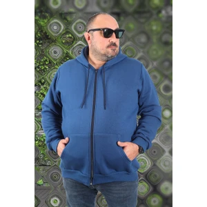 Mocgrande Büyük Beden Unisex Kapüşonlu 3ip Sweat 11701 Indıgo