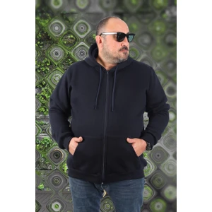 Mocgrande Büyük Beden Unisex Kapüşonlu 3ip Sweat 11701 Koyu Lacivert