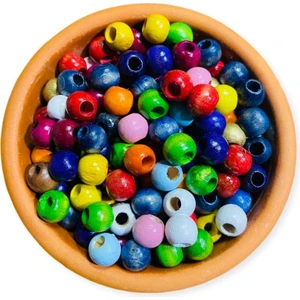 10 mm Renkli Ahşap Boncuk 100 g  ( ort 250 / 300 Adet )