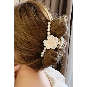 Petek Aksesuar Beyaz Gül Incili Mandal Toka