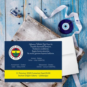 Seyhan Davetiye Beyaz Zarflı Davetiye Sünnet Davetiyesi FENERBAHÇE'LI(100 Adet)