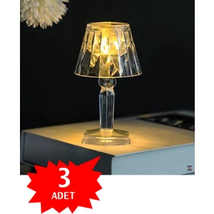3'lü Küçük Boy Kristal Elmas LED Masa Lambası Pilli Projeksiyon Şeffaf Abajur 12 cm