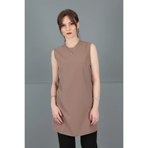 Önder Özsoy Sıfır Yaka Kolsuz Bluz-Kahve
