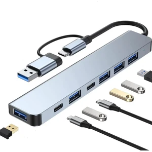 Alüminyum USB Hub 7 In 1 USB / Type-C To USB A USB C USB 2.0 / 3.0 Çevirici Adaptör Çok Portlu Tak Çalıştır USB Çevirici