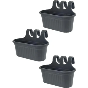 3 Adet 6,5 Litre Antrasit Gri Askılı Balkon Küpeşte Saksısı Seti Plastik Askı Saksı Set Tombik No2