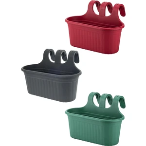 3 Adet 6,5 Litre Renkli Askılı Balkon Küpeşte Saksısı Seti Plastik Askı Saksı Set Tombik No2