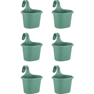 6 Adet 3 Litre Yeşil Askılı Balkon Küpeşte Saksısı Seti Plastik Askı Saksı Set Tombik No1