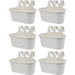 6 Adet 6,5 Litre Kirli Beyaz Askılı Balkon Küpeşte Saksısı Seti Plastik Askı Saksı Set Tombik No2