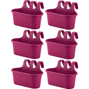 6 Adet 6,5 Litre Vişne Askılı Balkon Küpeşte Saksısı Seti Plastik Askı Saksı Set Tombik No2