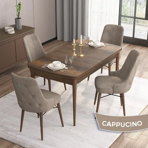 Concept Are Serisi, 80X132 Mdf Açılabilir Barok Ahşap Desen Mutfak Masa Takımı, 4 Sandalye Gümüş Halkalı