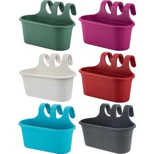 6 Adet 6,5 Litre Renkli Askılı Balkon Küpeşte Saksısı Seti Plastik Askı Saksı Set Tombik No2