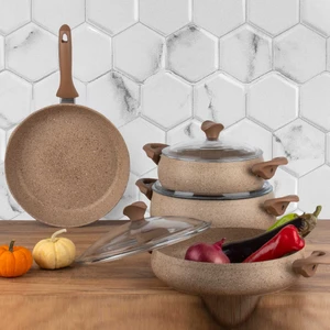 3821 Mastercook Tombik 7 Parça Granit Güveç Tencere Seti Cappuccino