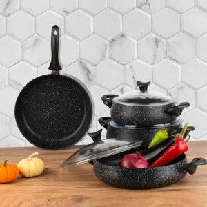 3819 Mastercook Tombik 7 Parça Granit Güveç Tencere Seti Siyah