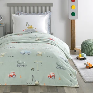 Bedding Busy Trucks Tek Kişilik Wellsoft Battaniyeli Lastikli Çarşaf Seti - Yeşil