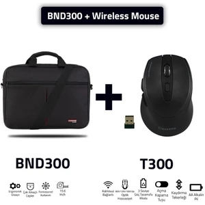 BND300-T300 Eko Serisi 15,6" Uyumlu Notebook, Laptop Çantası SIYAH+T300 Kablosuz Mouse