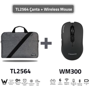 TL2564-WM300 Wtxpro Su Geçirmez Kumaş 15,6 Inç Uyumlu Laptop Notebook El Çantası-Gri+Kablosuz Mouse