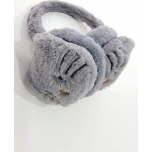 Petek Aksesuar Kedi Peluş Tüylü Soğuktan Koruyucu Kışlık Kulaklık Gri