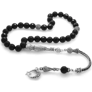 Kararmaz Metal Ayyıldız Püsküllü Fasetalı Küre Kesim Oniks Doğaltaş Tesbih