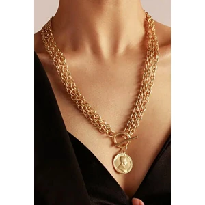 Petek Aksesuar Gold Kaplama Uzun Çoklu Zincir Madalyon Kolye