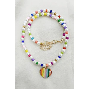 Petek Aksesuar Incili Renkli Kalp Kolye