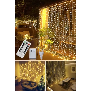 2.5 x 2.5 mt Kumandalı 8 Modlu Perde LED 10 Saçaklı 200 LED Kalın Kablolu Fişli Eklemeli