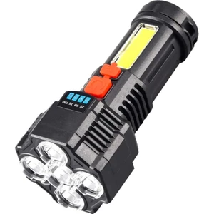 Şarjlı 5 Ledli Ultra Güçlü Profesyonel El Feneri Şarj Göstergeli Su Geçirmez Cob LED Fener Işıldak