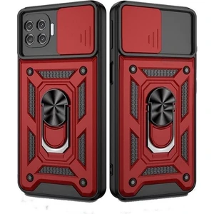 Case 4U Oppo Reno 4 Lite Kılıf Kamera Korumalı Sürgülü Vega Yüzüklü Armor Military Tank Zırh Kırmızı