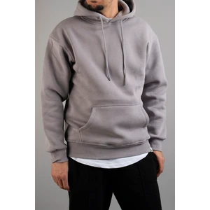 Erkek Kapüşonlu Basic Sweatshirt Gri